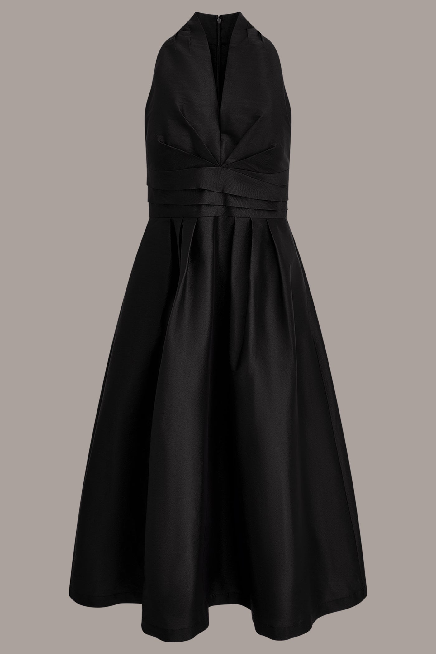 SLEEVELESS V-NECK TAFFETA MIDI COCKTAIL DRESS