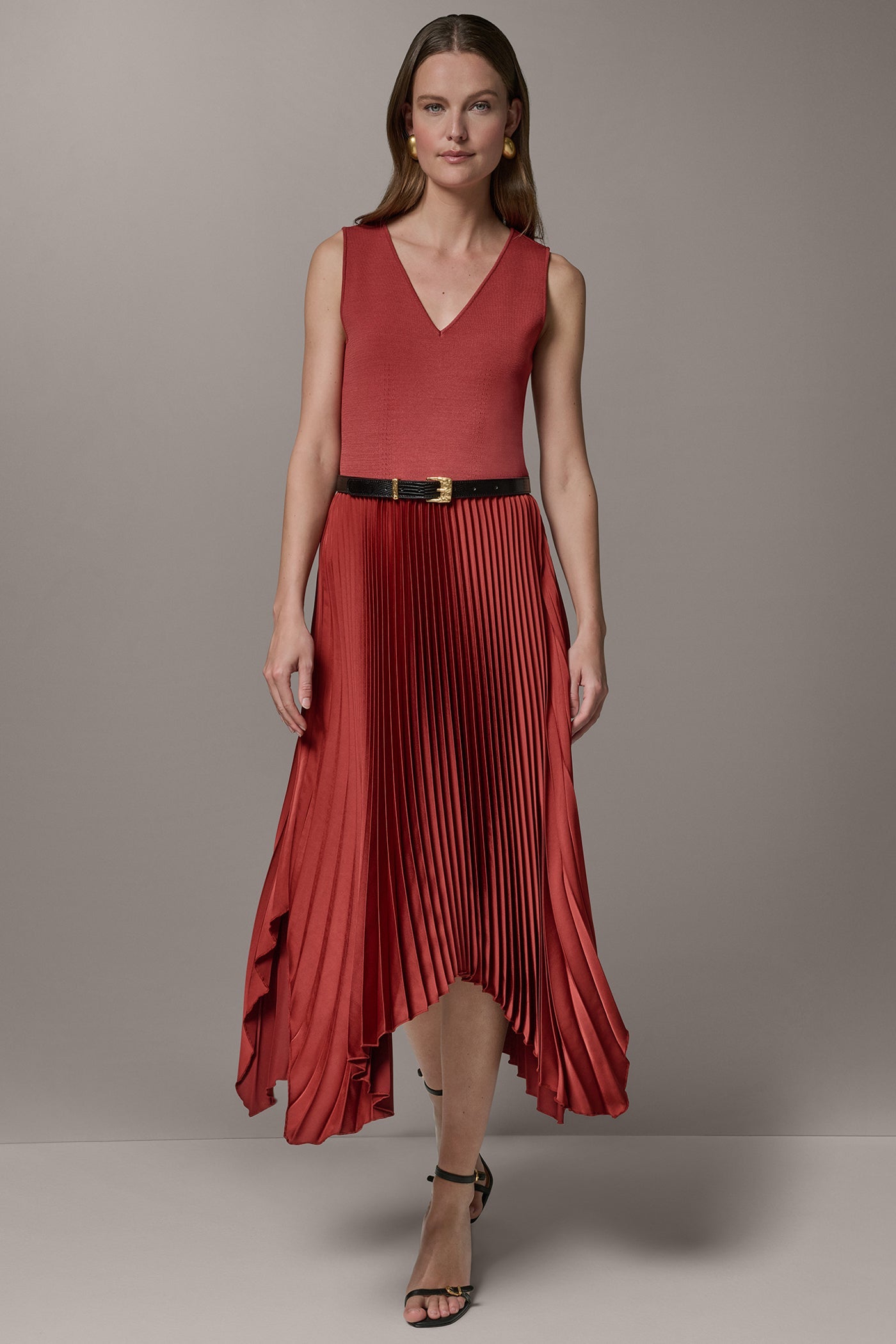 SLEEVELESS MIDI MIXED MEDIA DRESS