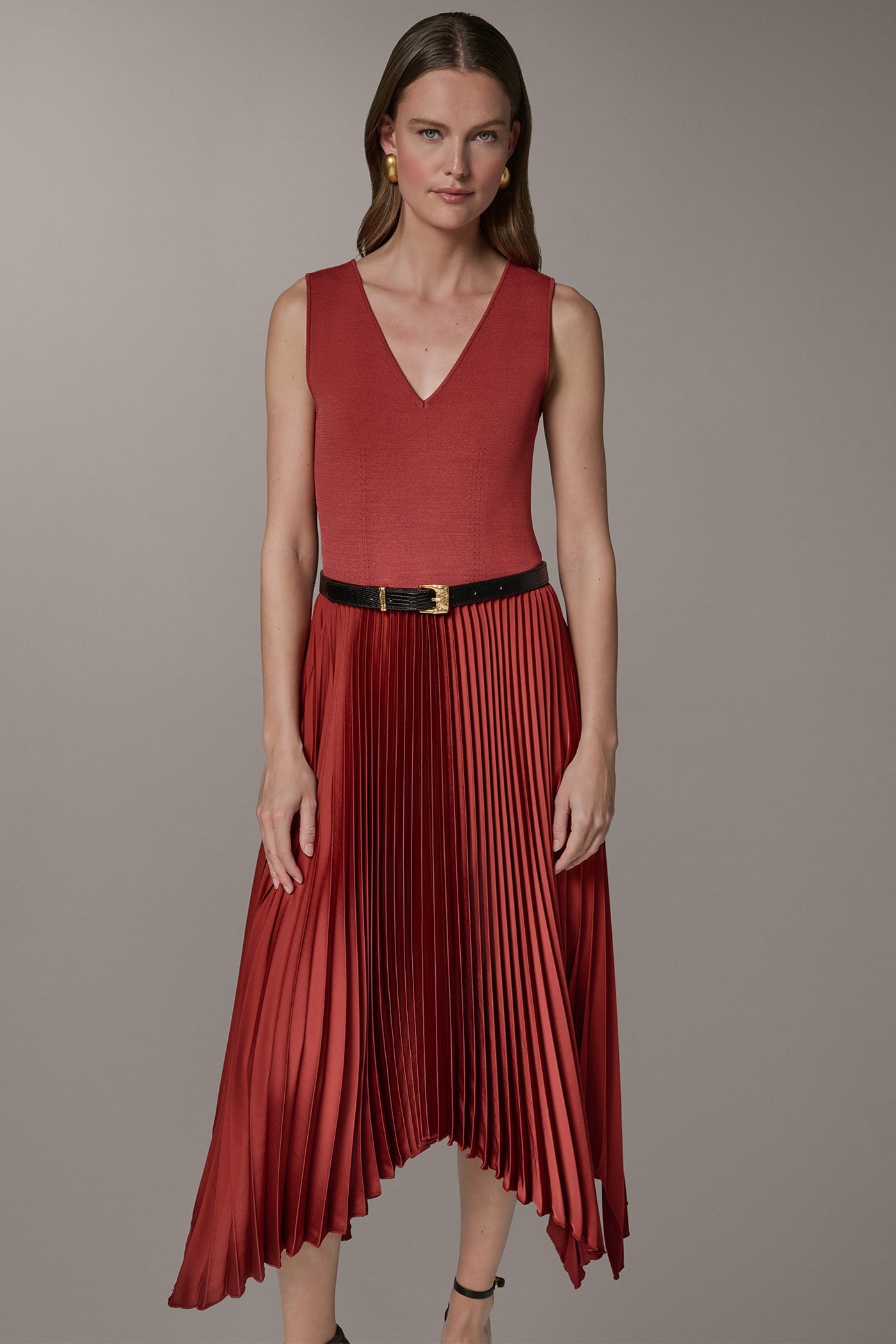 SLEEVELESS MIDI MIXED MEDIA DRESS
