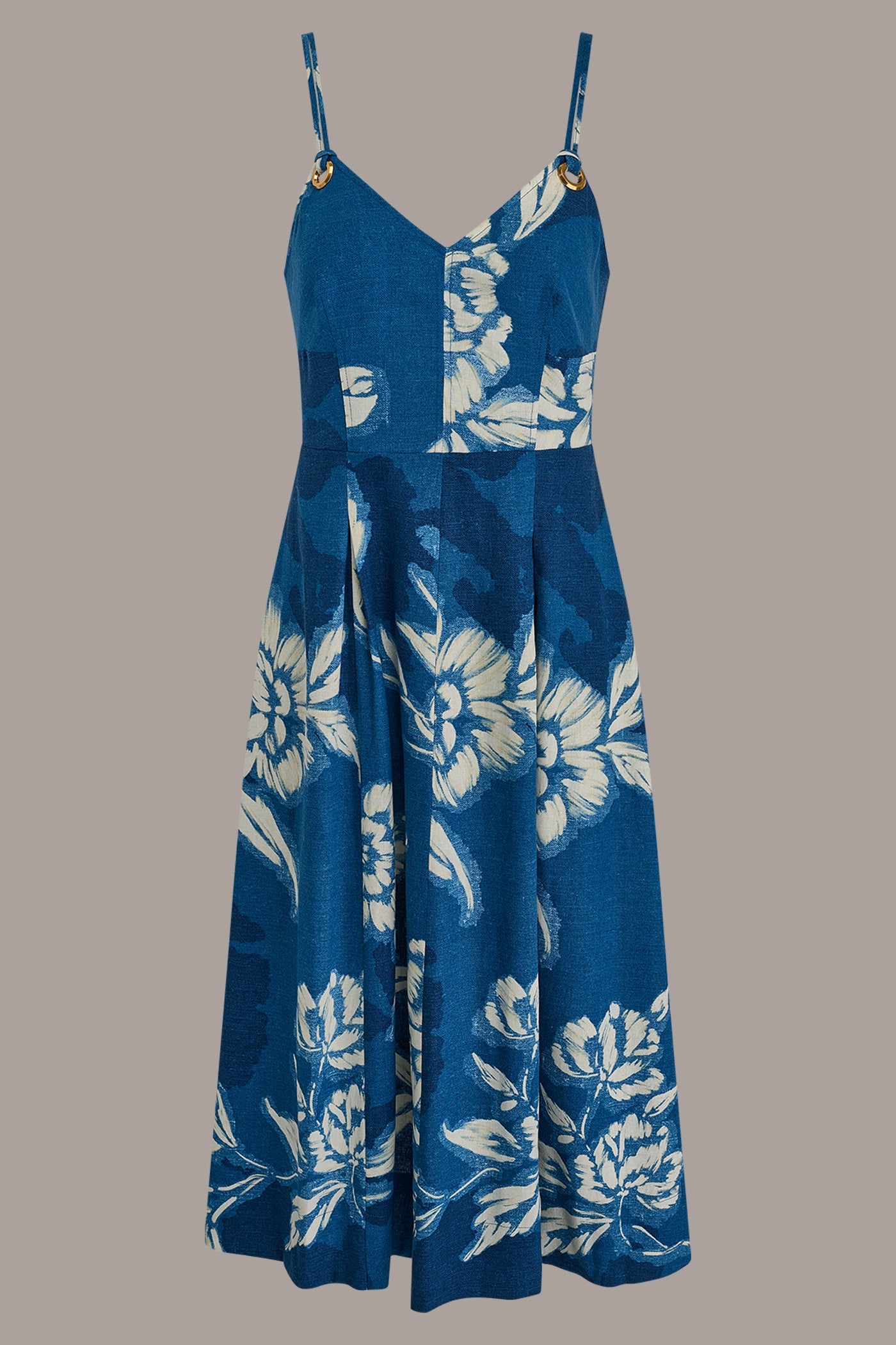 SLEEVELESS MIDI FIT AND FLARE DRESS