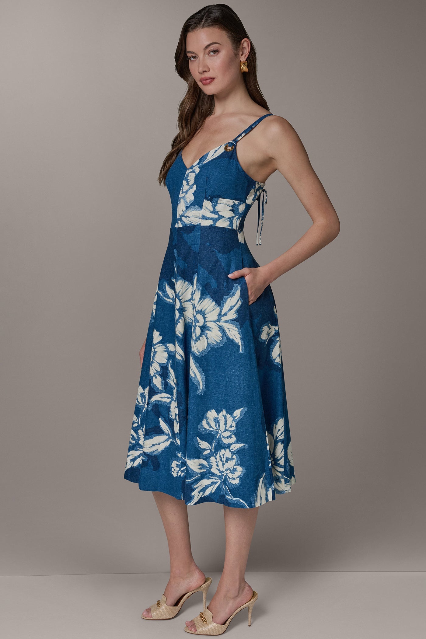 SLEEVELESS MIDI FIT AND FLARE DRESS