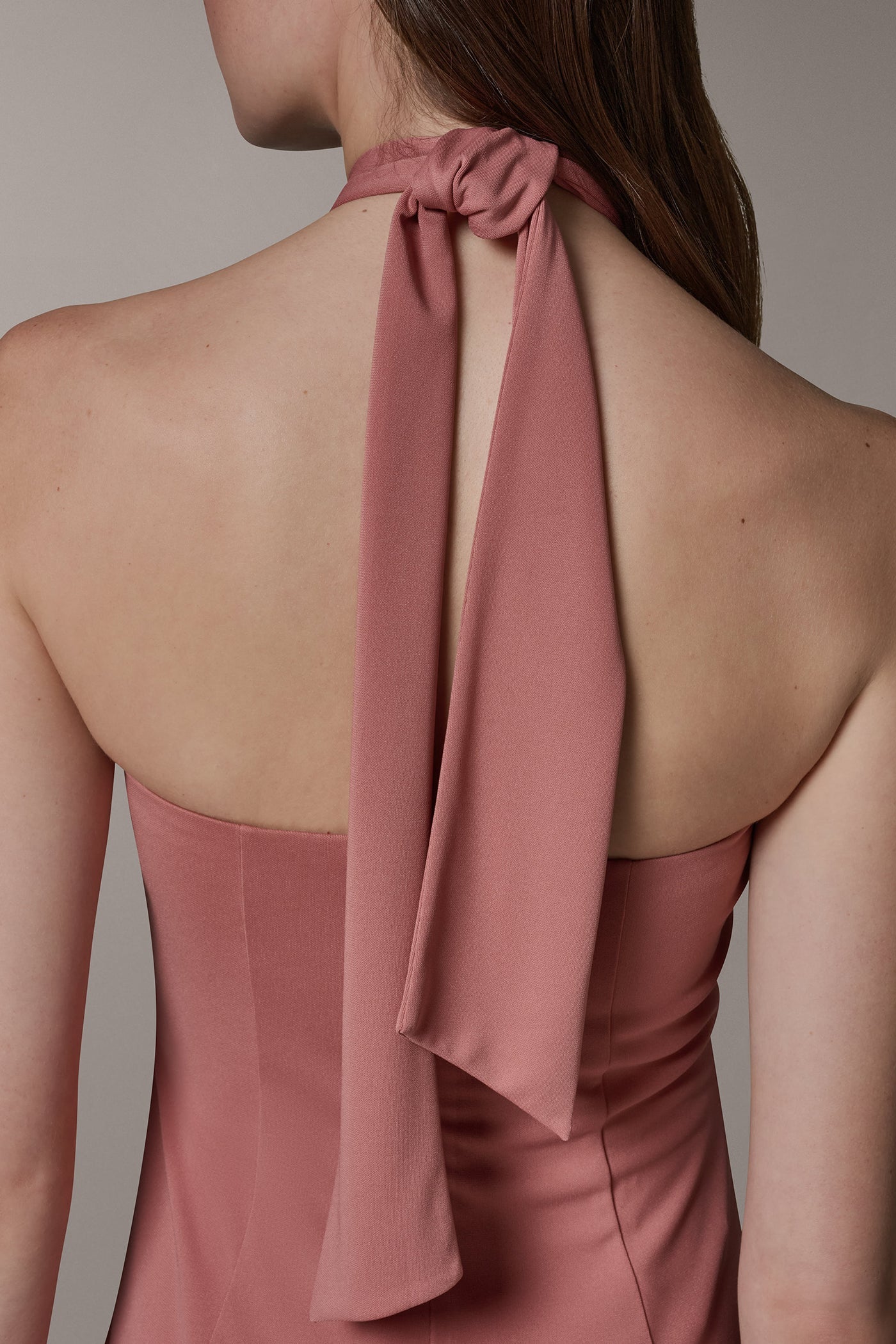 SLEEVELESS MIDI A-LINE HALTER DRESS