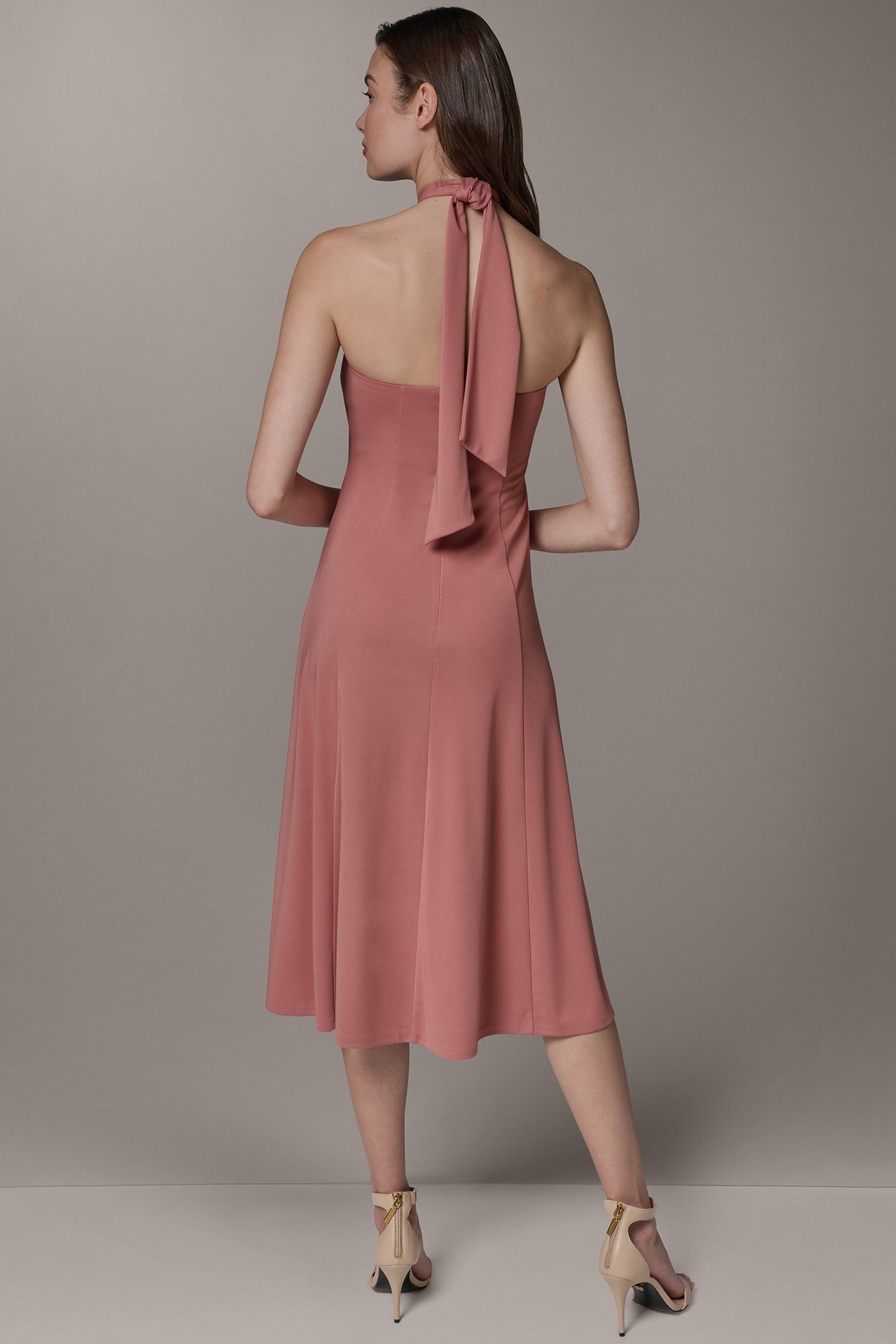 SLEEVELESS MIDI A-LINE HALTER DRESS