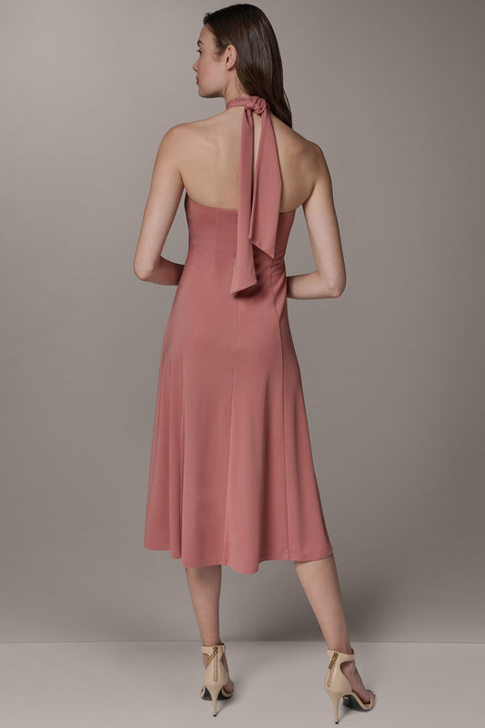 SLEEVELESS MIDI A-LINE HALTER DRESS