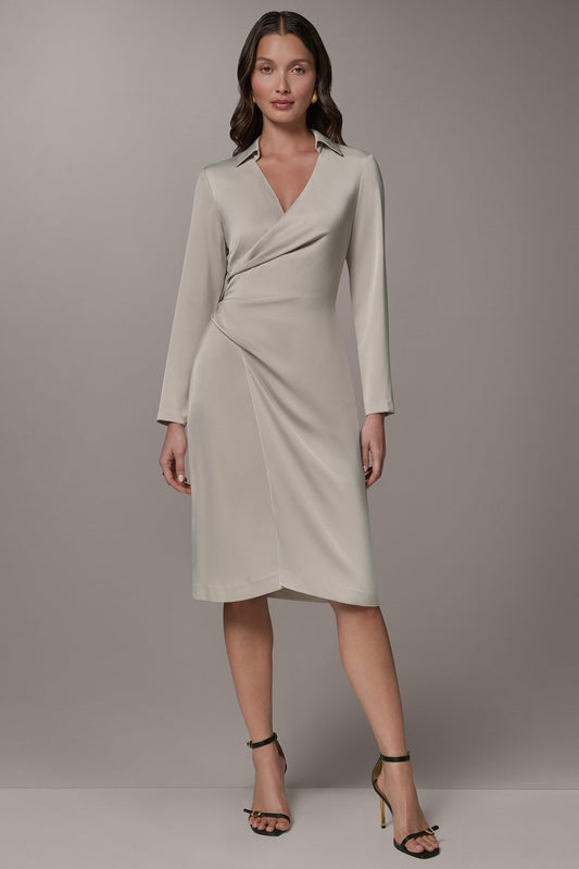 LONG SLEEVE WRAP-EFFECT SHIRT DRESS