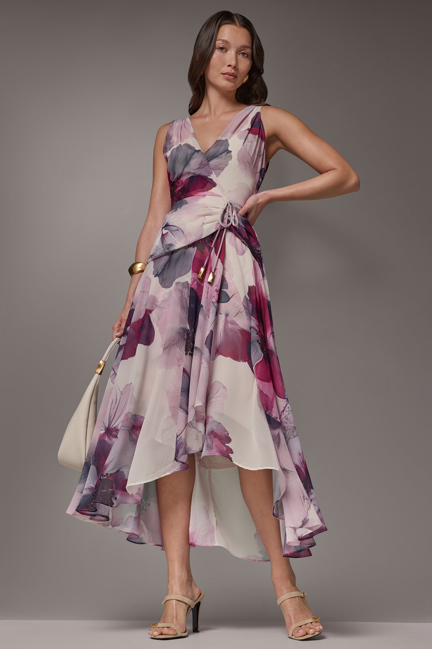 WRAP-EFFECT FLORAL MIDI A-LINE DRESS