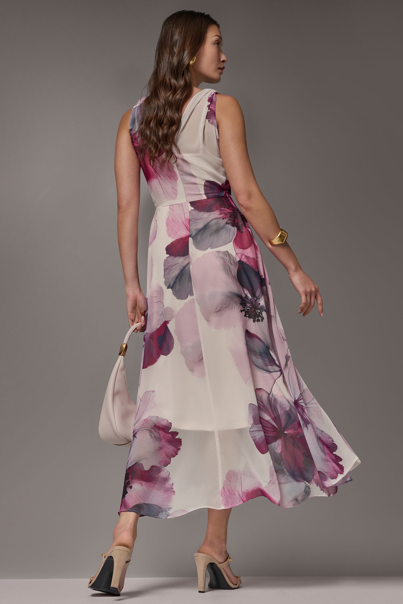 WRAP-EFFECT FLORAL MIDI A-LINE DRESS