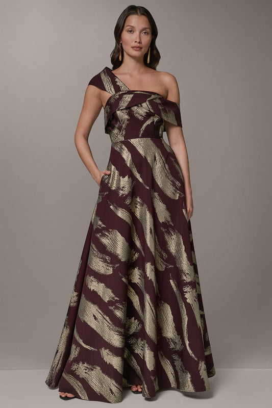 ONE SHOULDER METALLIC BRUSHTROKE GOWN