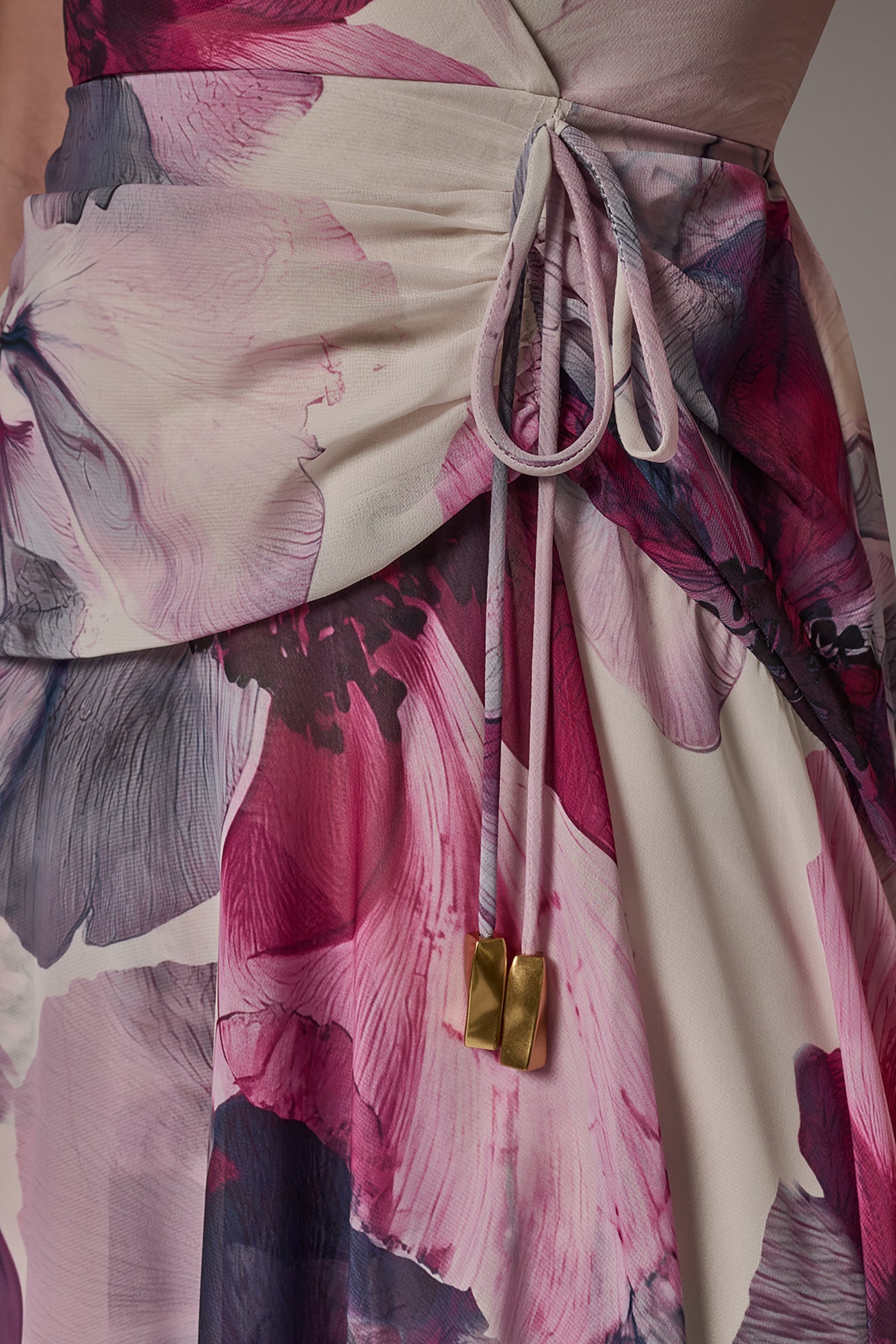 WRAP-EFFECT FLORAL MIDI A-LINE DRESS