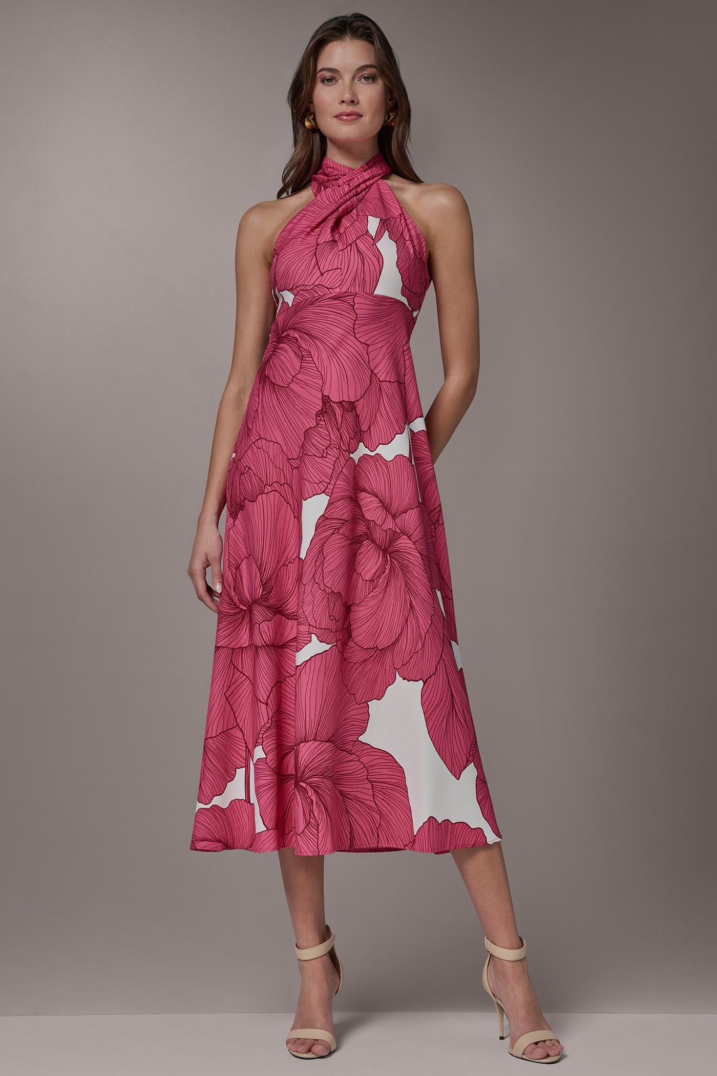 FLORAL MIDI A-LINE HALTER DRESS
