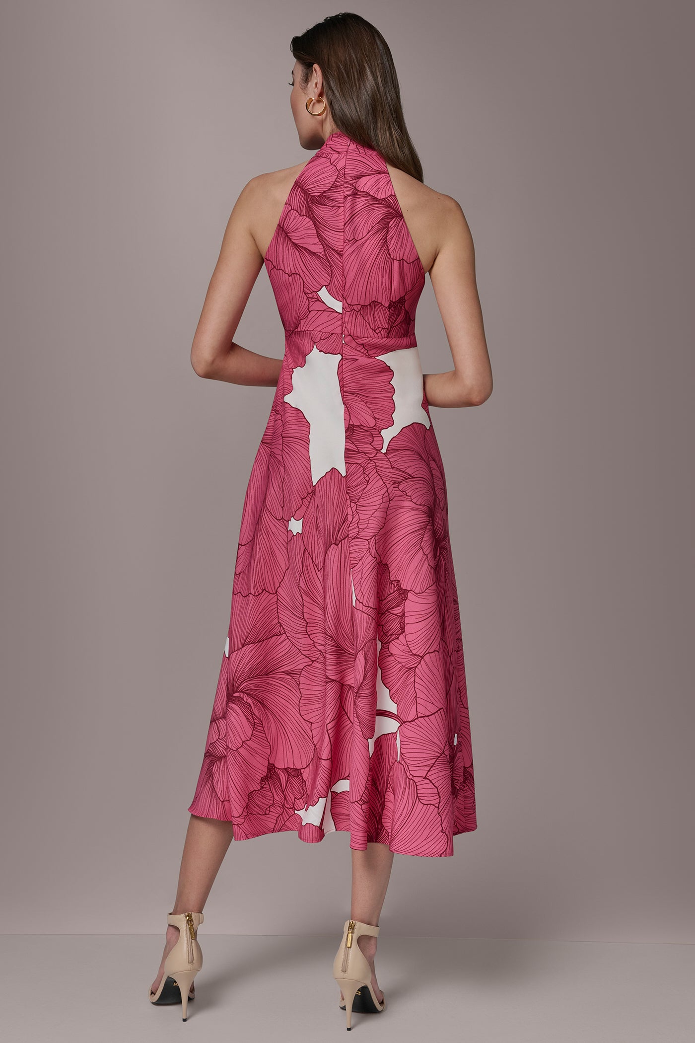 FLORAL MIDI A-LINE HALTER DRESS